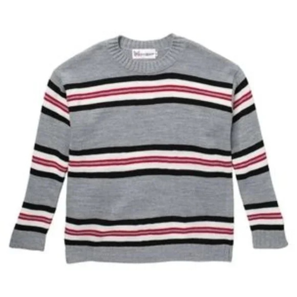 NEW Cotton Emporium Nordstrom Kids Big Girls Gray Striped Knit Jumper Sweater